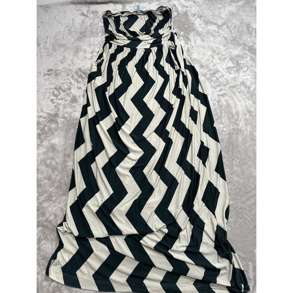 Loila‎ Dress Women's Size Large Green and White Striped Sleeveless Long EUC